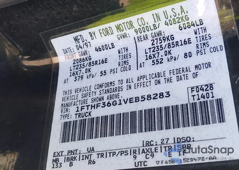 1997 Ford F-350 Xl z USA, uszkodzony, nr VIN 1FTHF36G1VEB58283